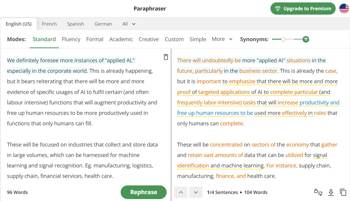 QuillBot vs. SpinBot - QuillBot Paraphrasing Output