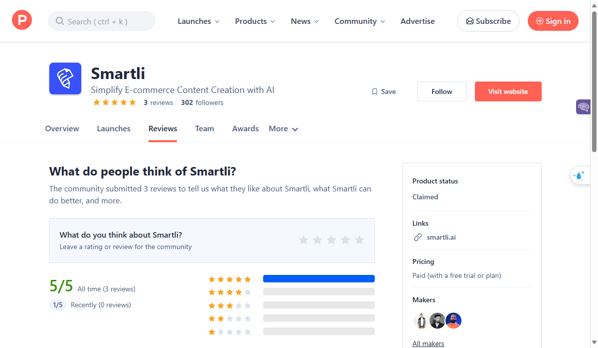 How Users Review Smartli On Product Hunter