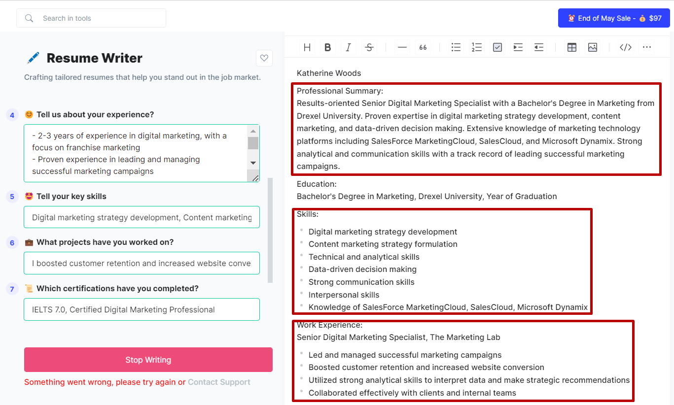 “Resume Writer" Feature of GravityWrite