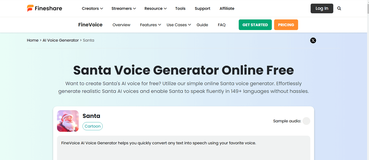 FineShare offers a versatile Voice Changer, transforming audio into unique voices like Santa.