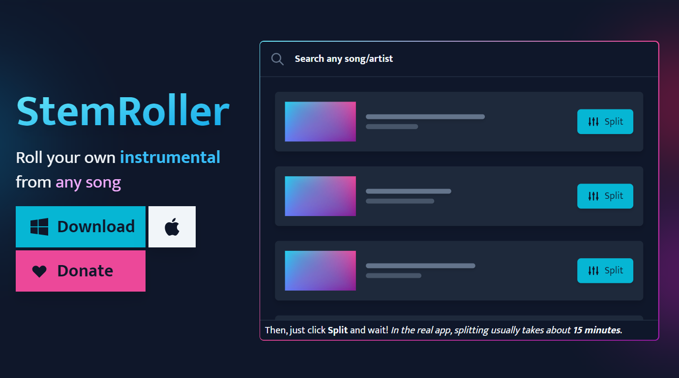 StemRoller - Make stems, instrumental, or acapella version of any song!