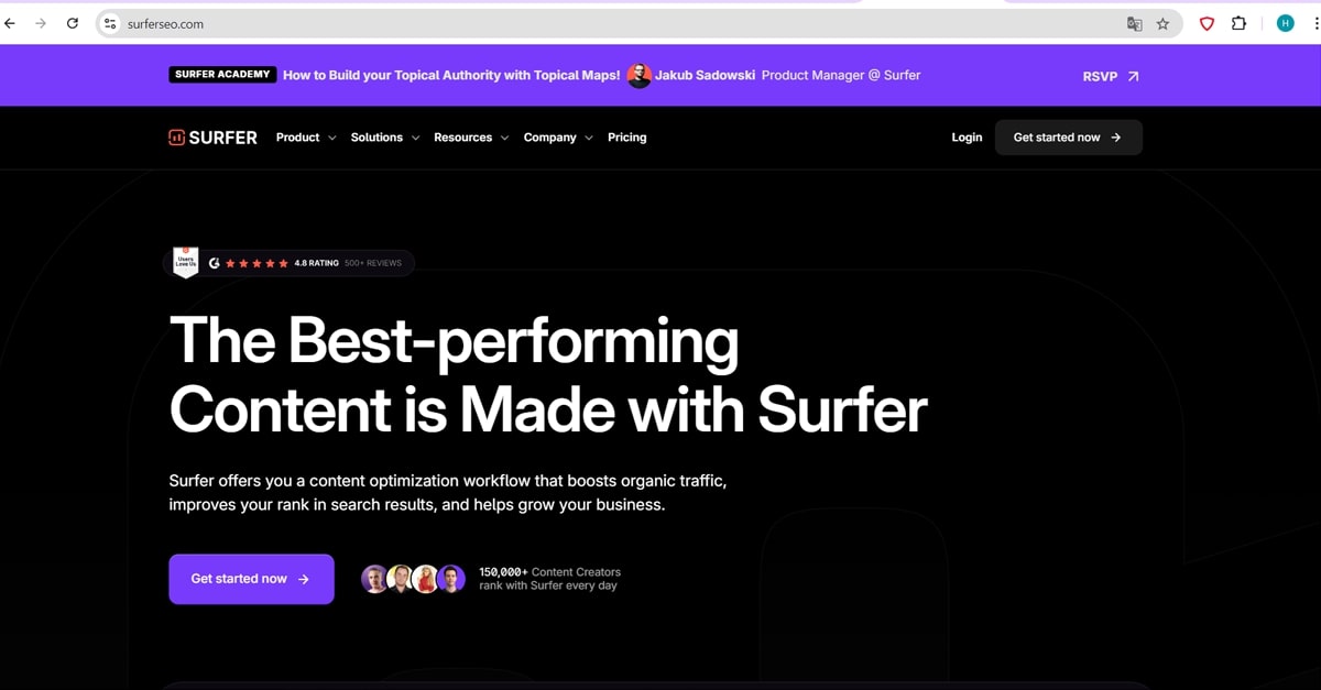 SurferSEO homepage