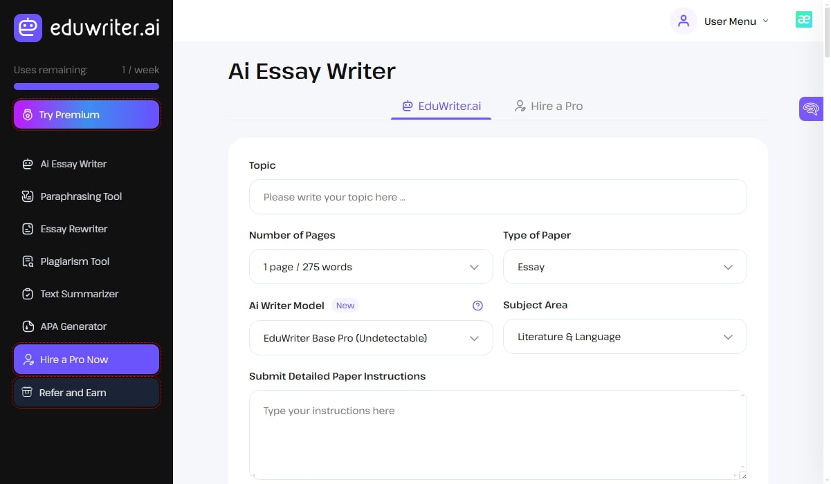 The Interface of EduWriter.ai