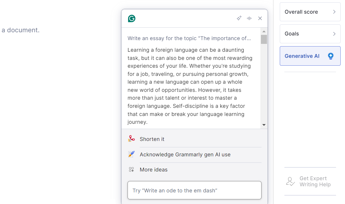 Using Grammarly Generative AI to Create New Content