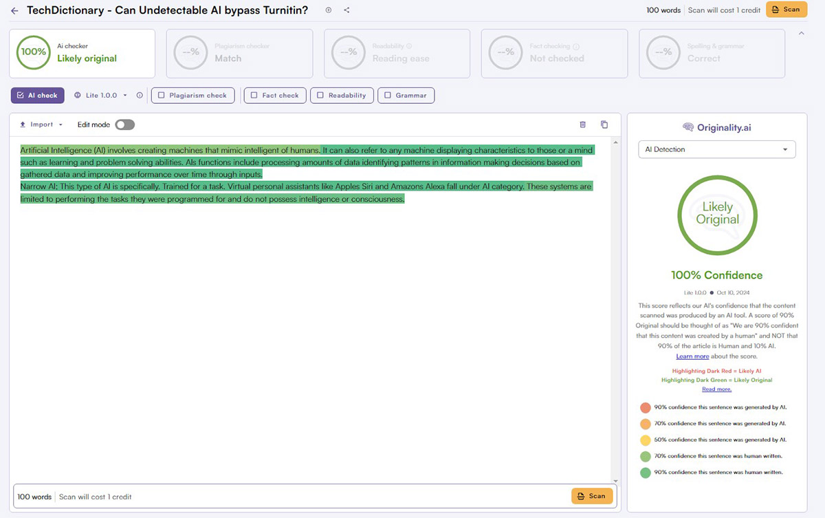 Using Originality AI - Turnitin Alternative to Detect Undetectable AI