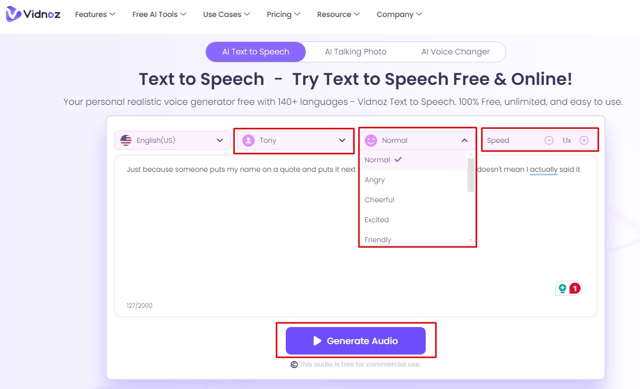 Create AI Voice for your meme with Vidnoz Text-to-speech