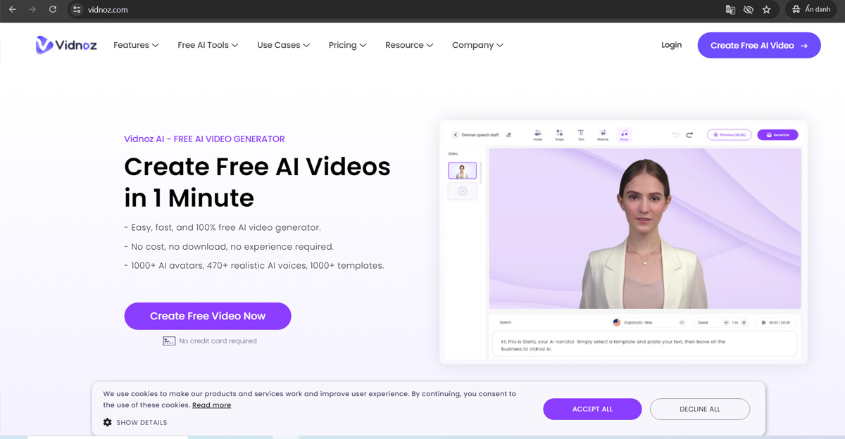 Vidnoz - One of The Most Realistic TTS Online Tools