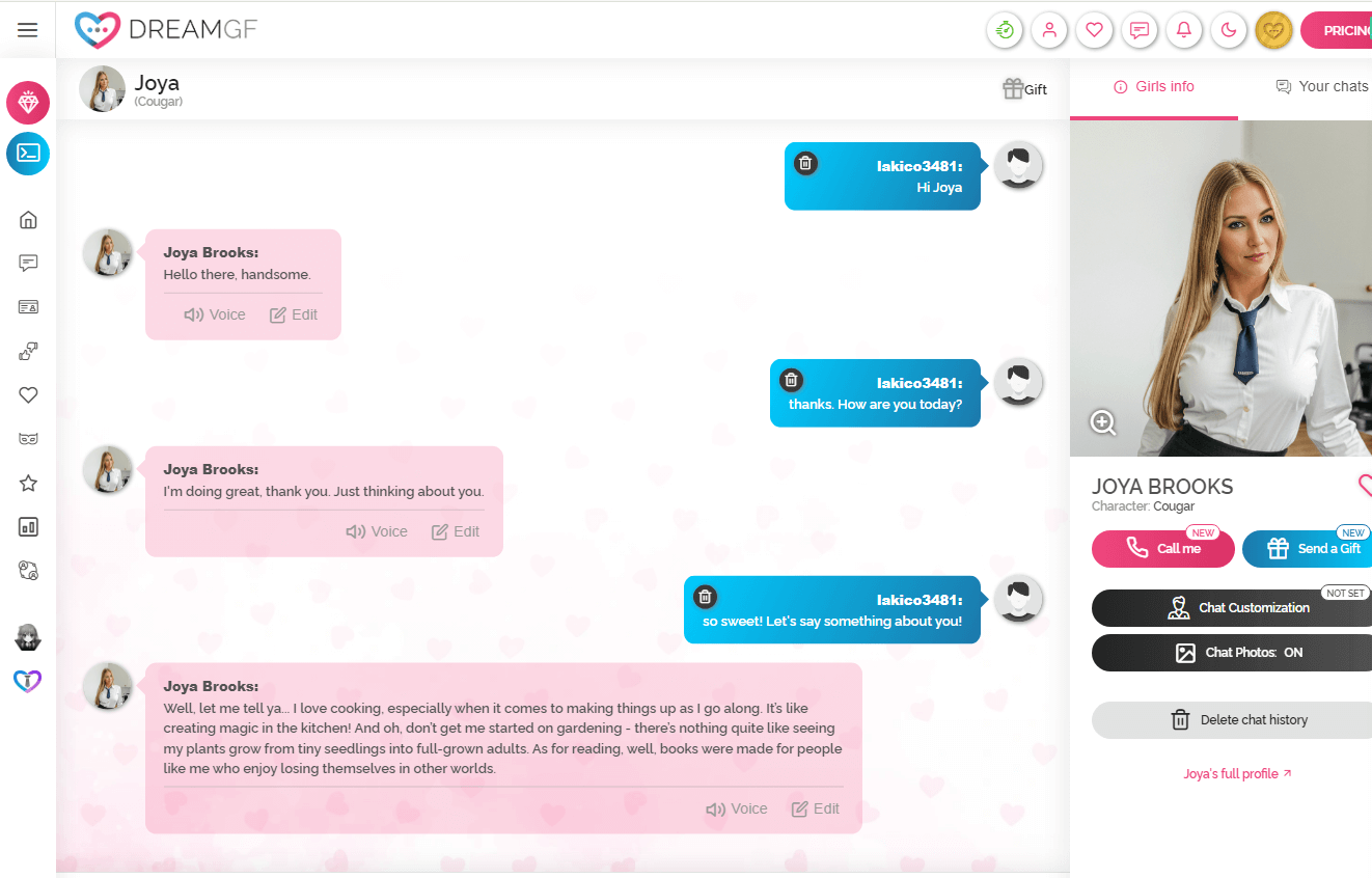 Chat & Texting feature of DreamGF