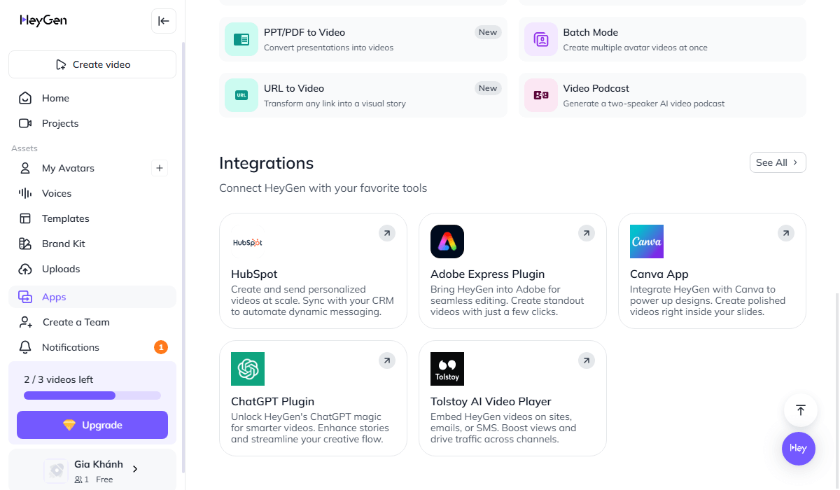 HeyGen integrations with Zapier, Canva, ChatGPT, Adobe Express