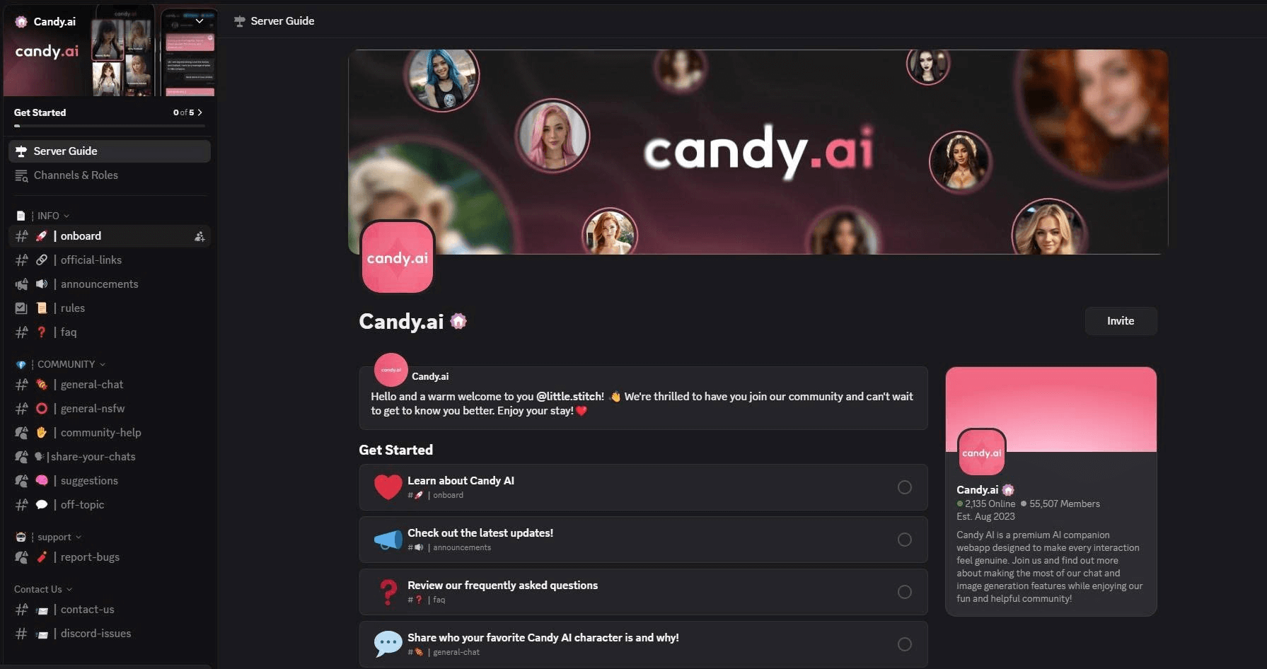 The official Candy AI community on Discord.
