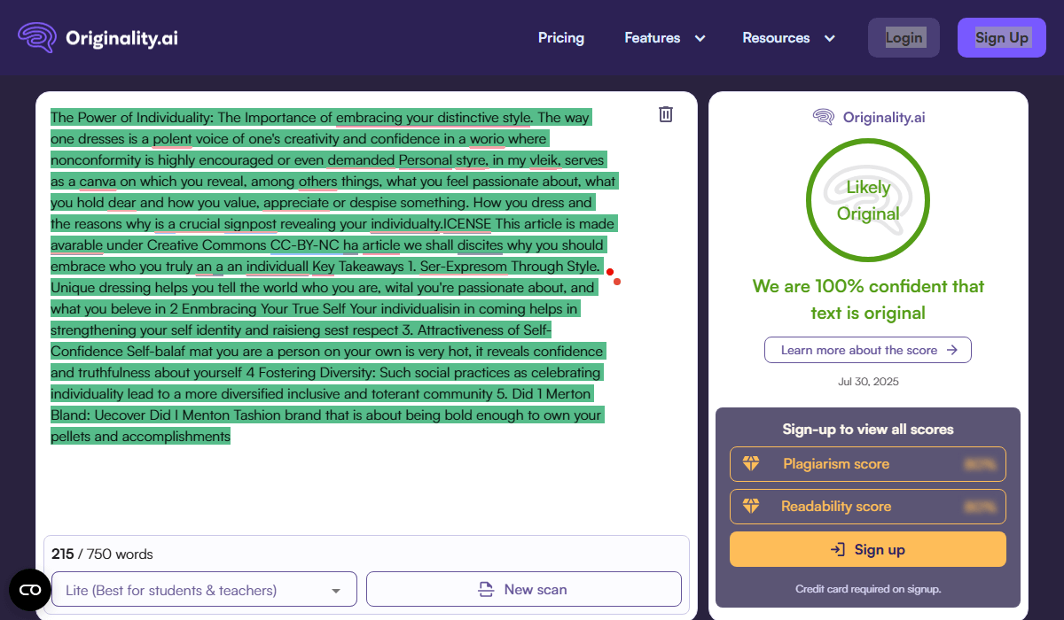 Content Humanize by StealthWriter bypasses the Originality AI Detector