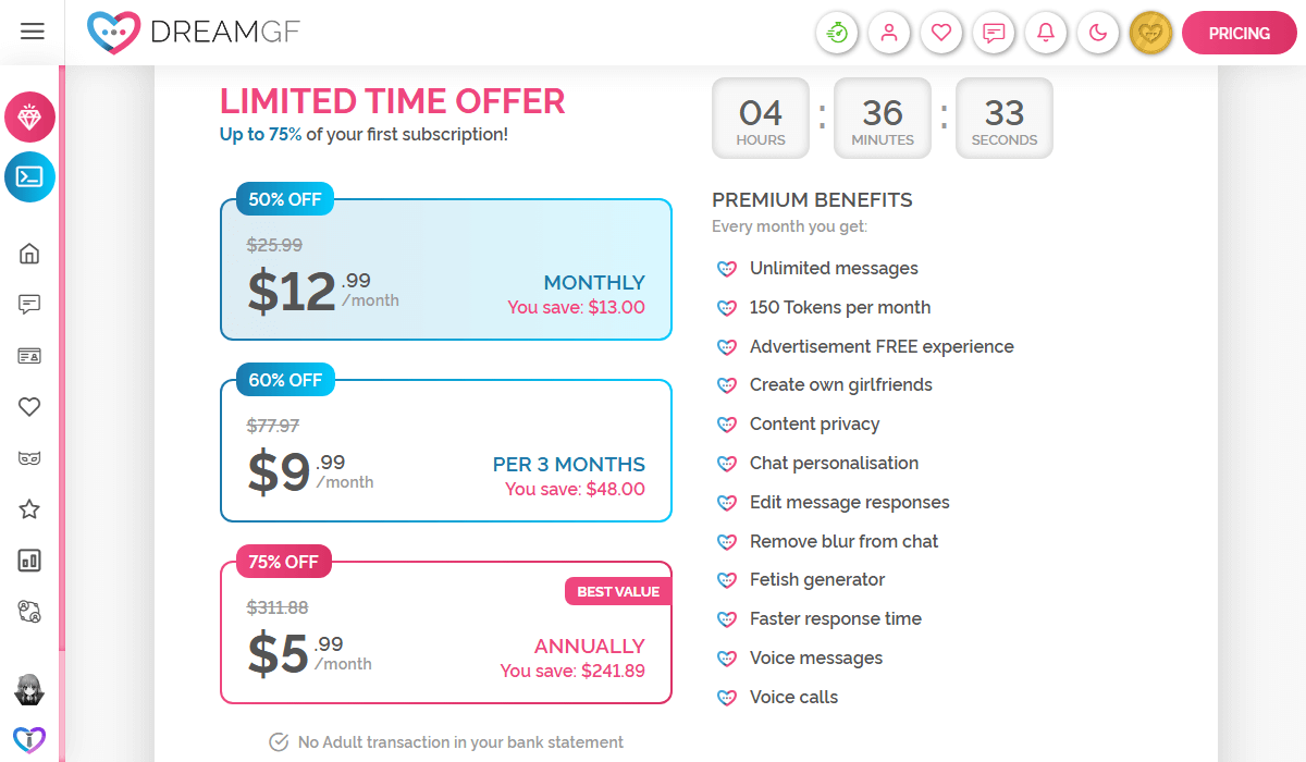 DreamGF Review: The Pricing Plans (updated)