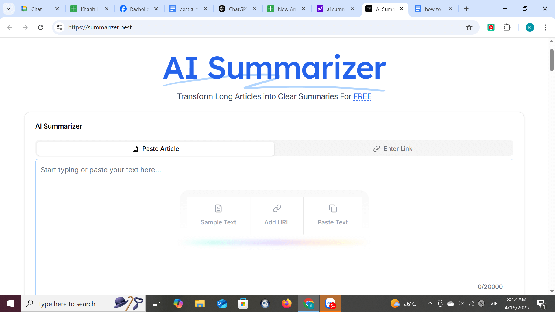 AI Summarizer Homepage