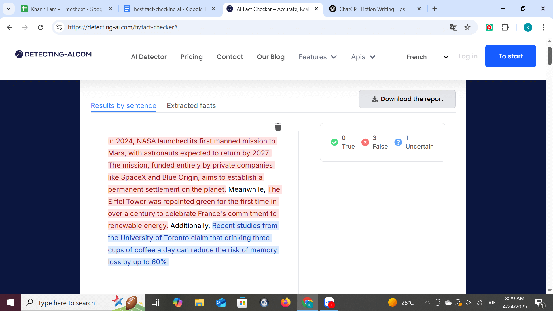 AI Fact Checker Tool Interface