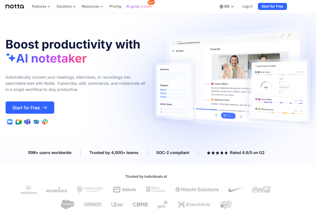 Notta AI - Best Tool for Summarizing and Transcribing Content