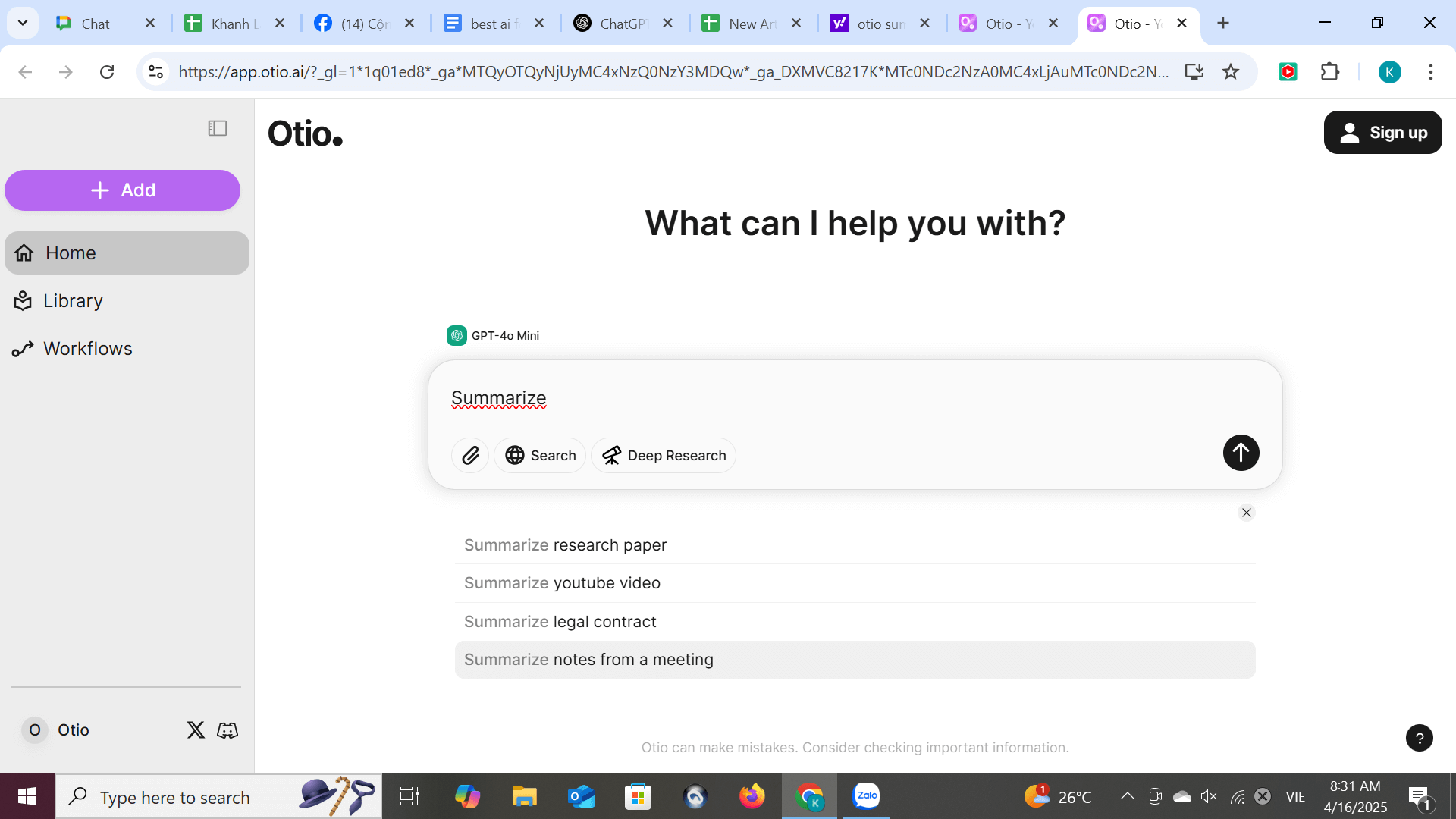 Otio Summarizing AI Tool