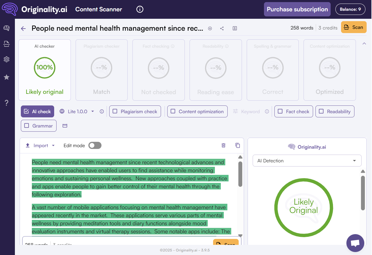 Checking StealthWriter- humanized Content Using Originality AI