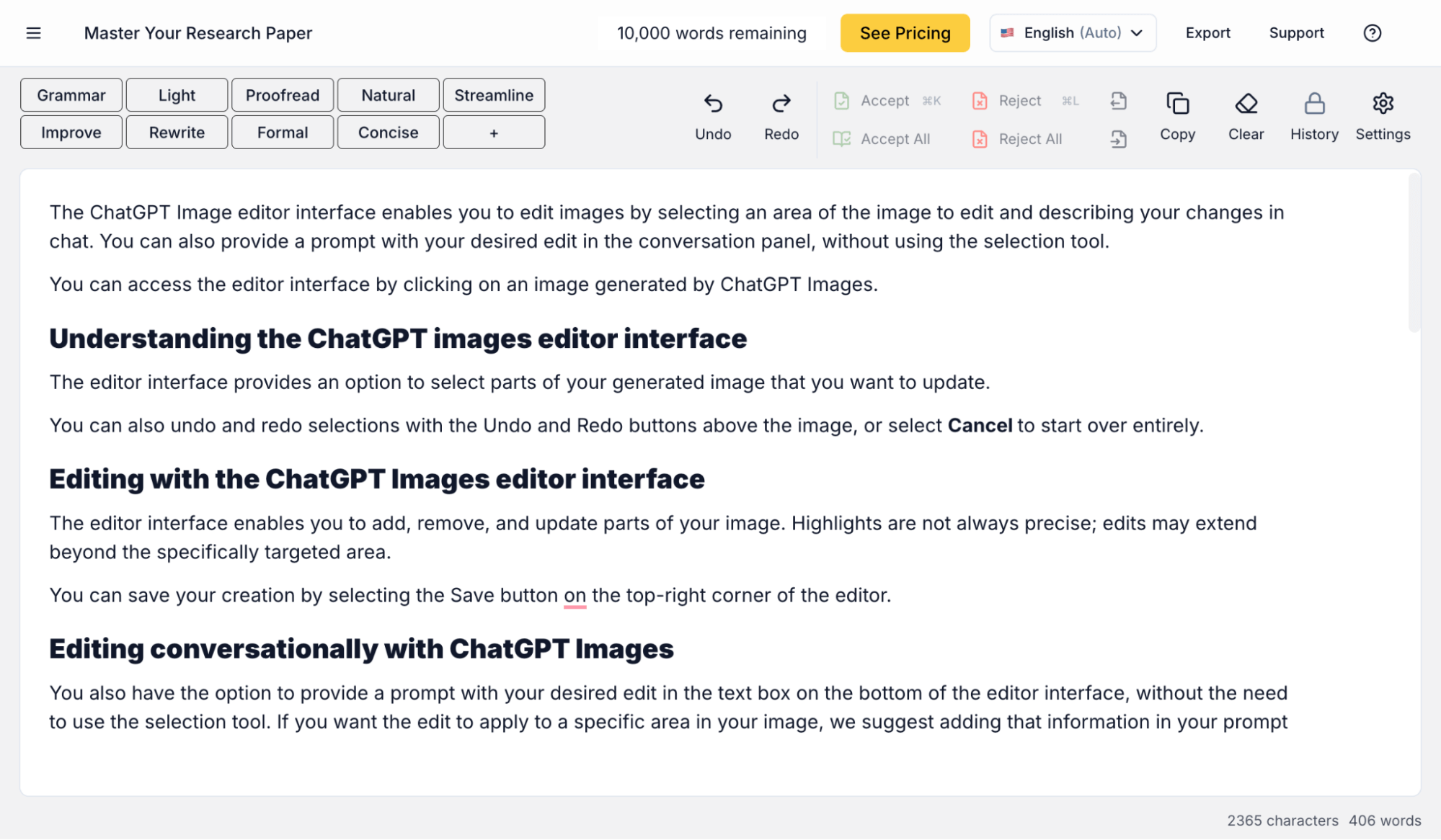 Real-time proofreading and editing with EditGPT