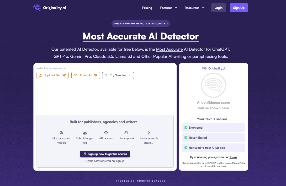 Originality AI homepage