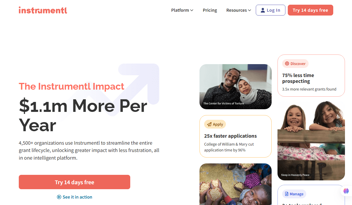 Instrumentl's homepage