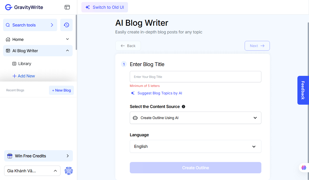 GravityWrite AI Interface 