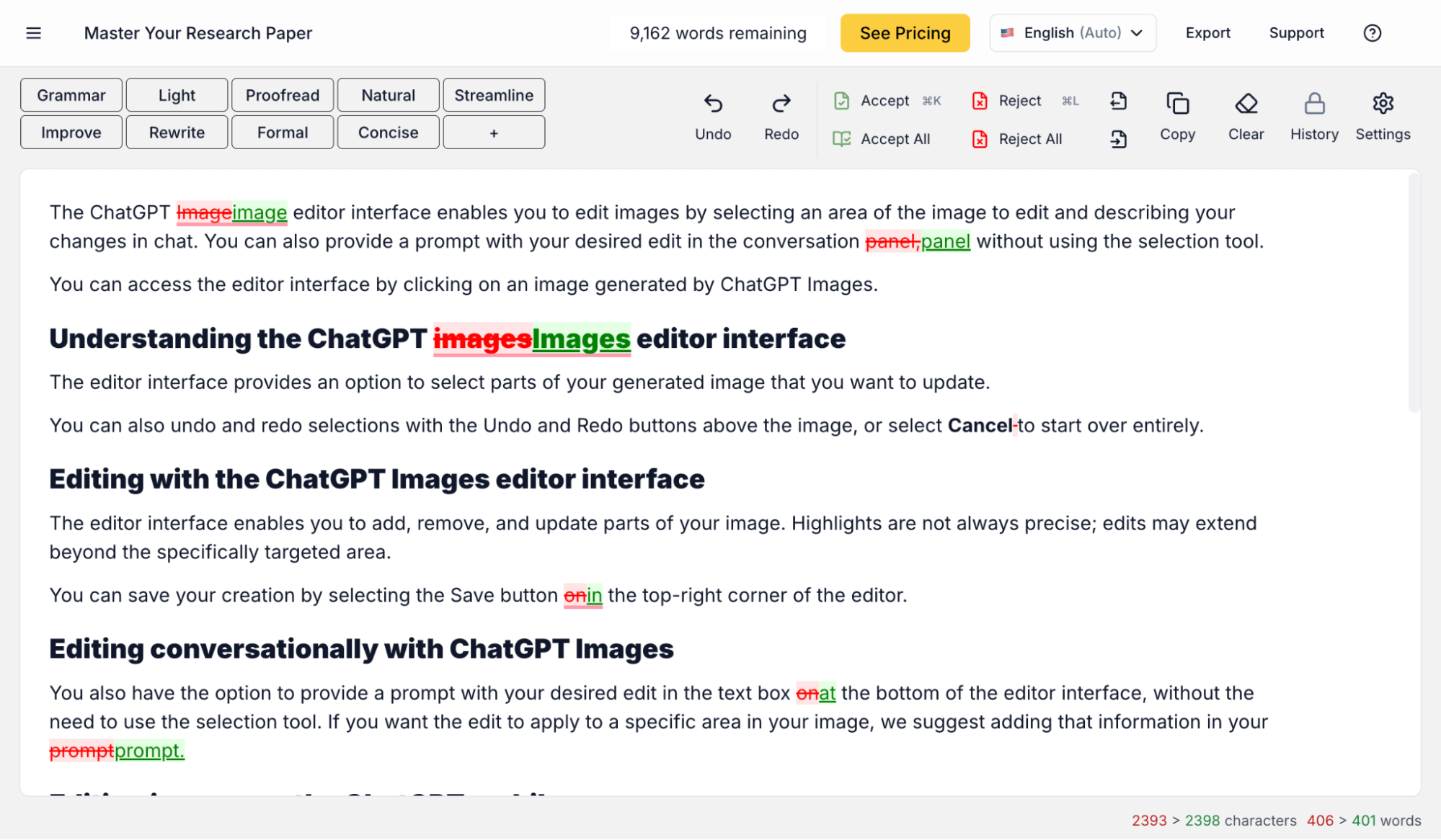 editGPT Interface 