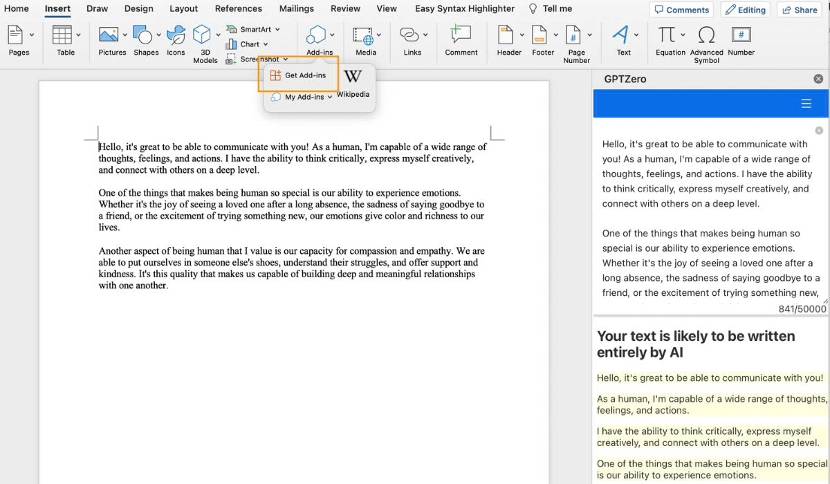 Integration GPTZero Into Word 