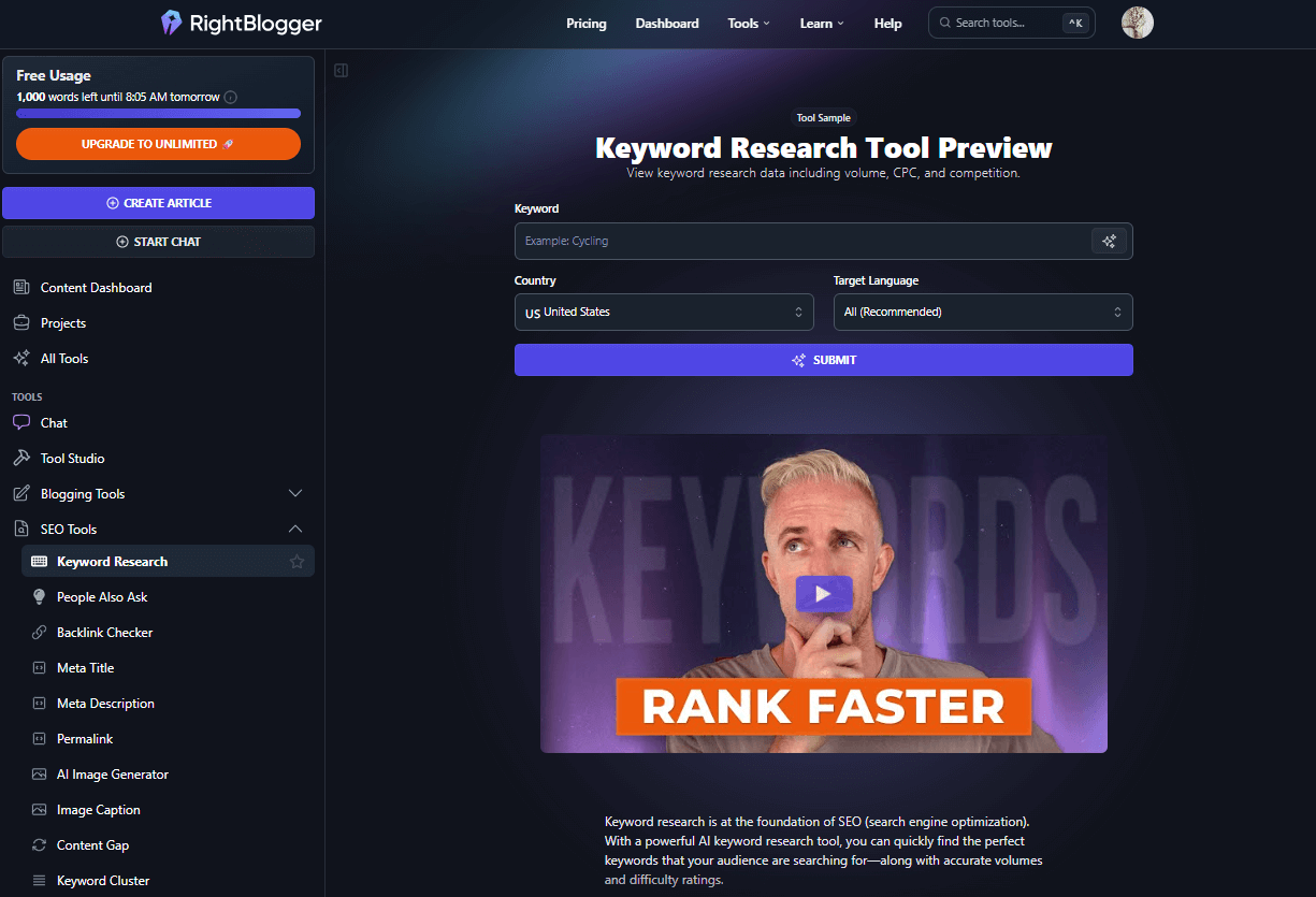 RightBlogger’s SEO Tools