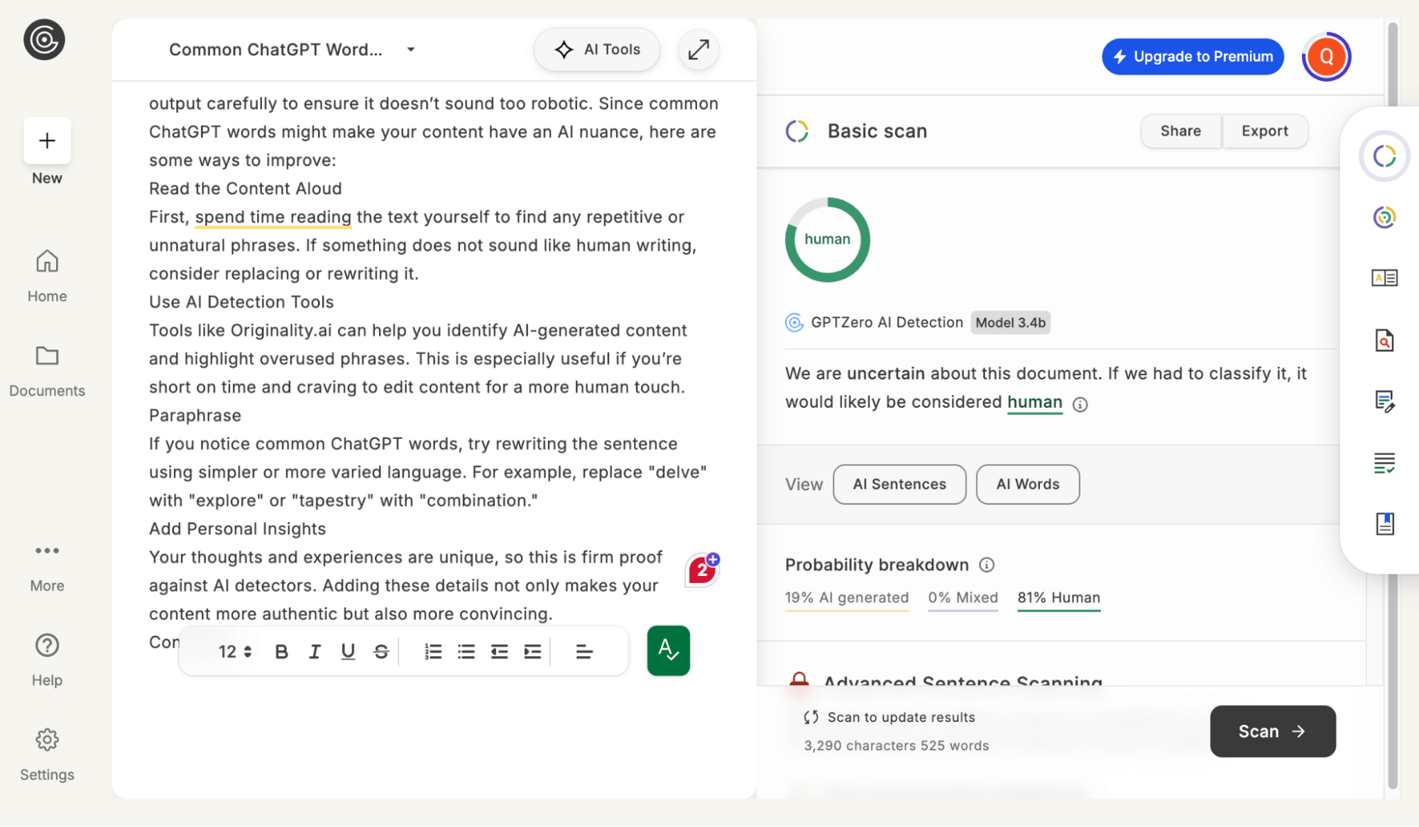 GPTZero AI detection for text classification