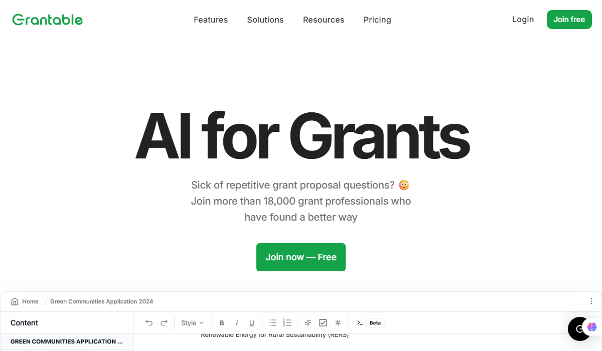 Grantable's homepage