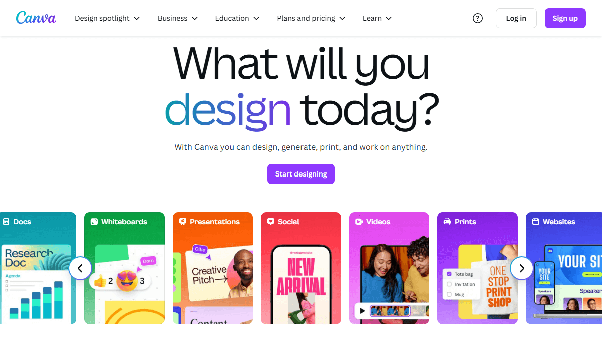 Canva's homepage