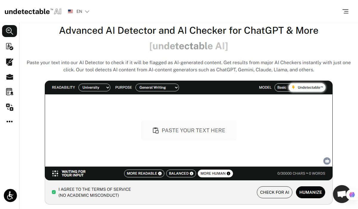 Undetectable AI Detection Tool Interface