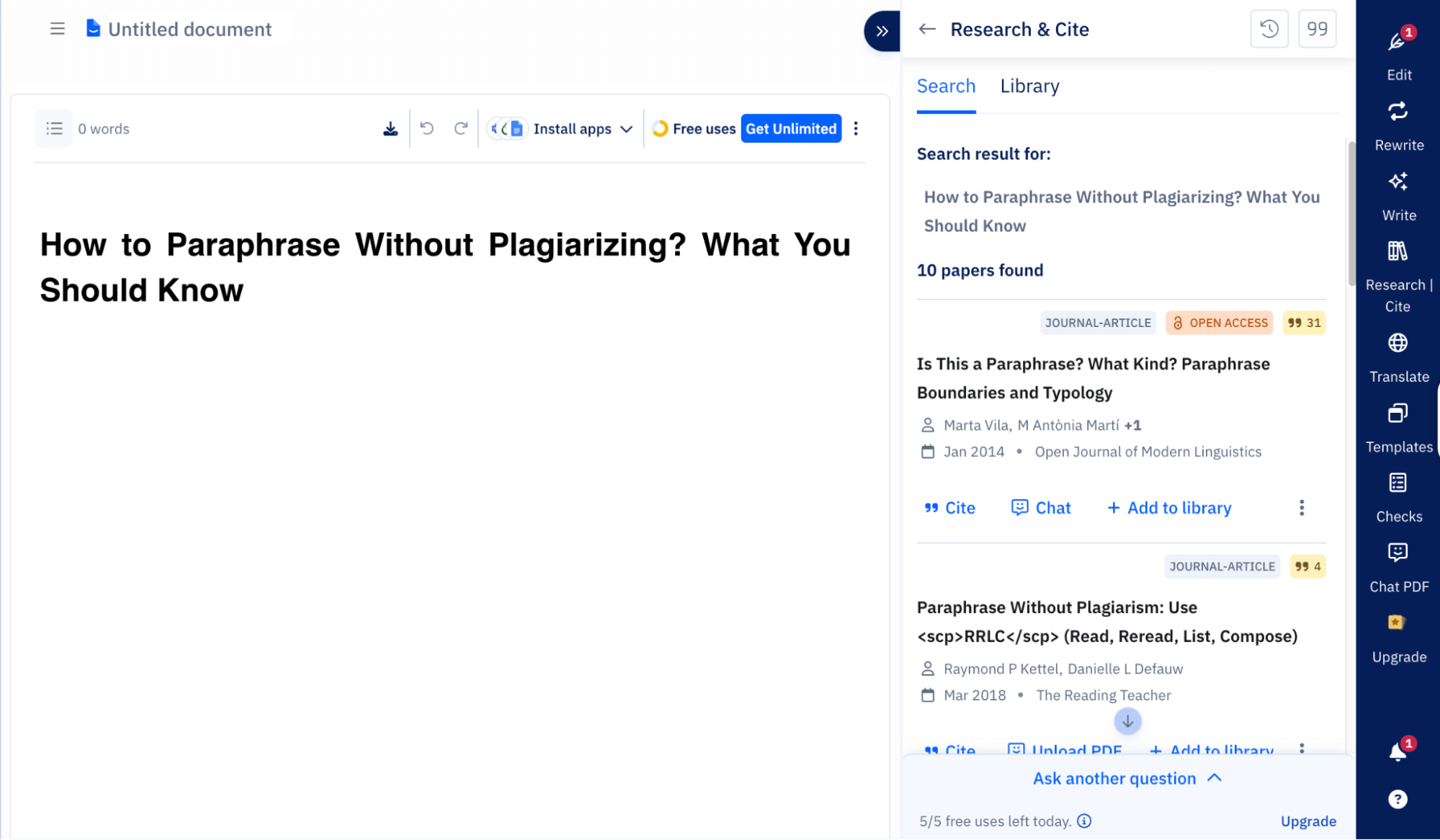 Paperpal Interface 