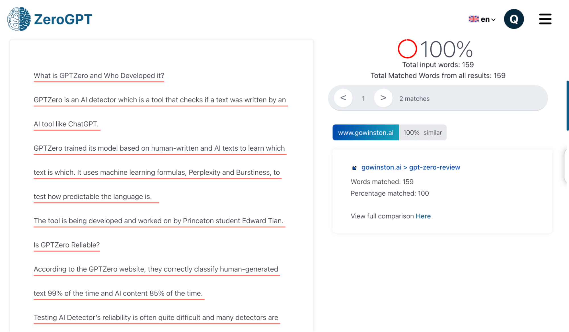 ZeroGPT Plagiarism Checker