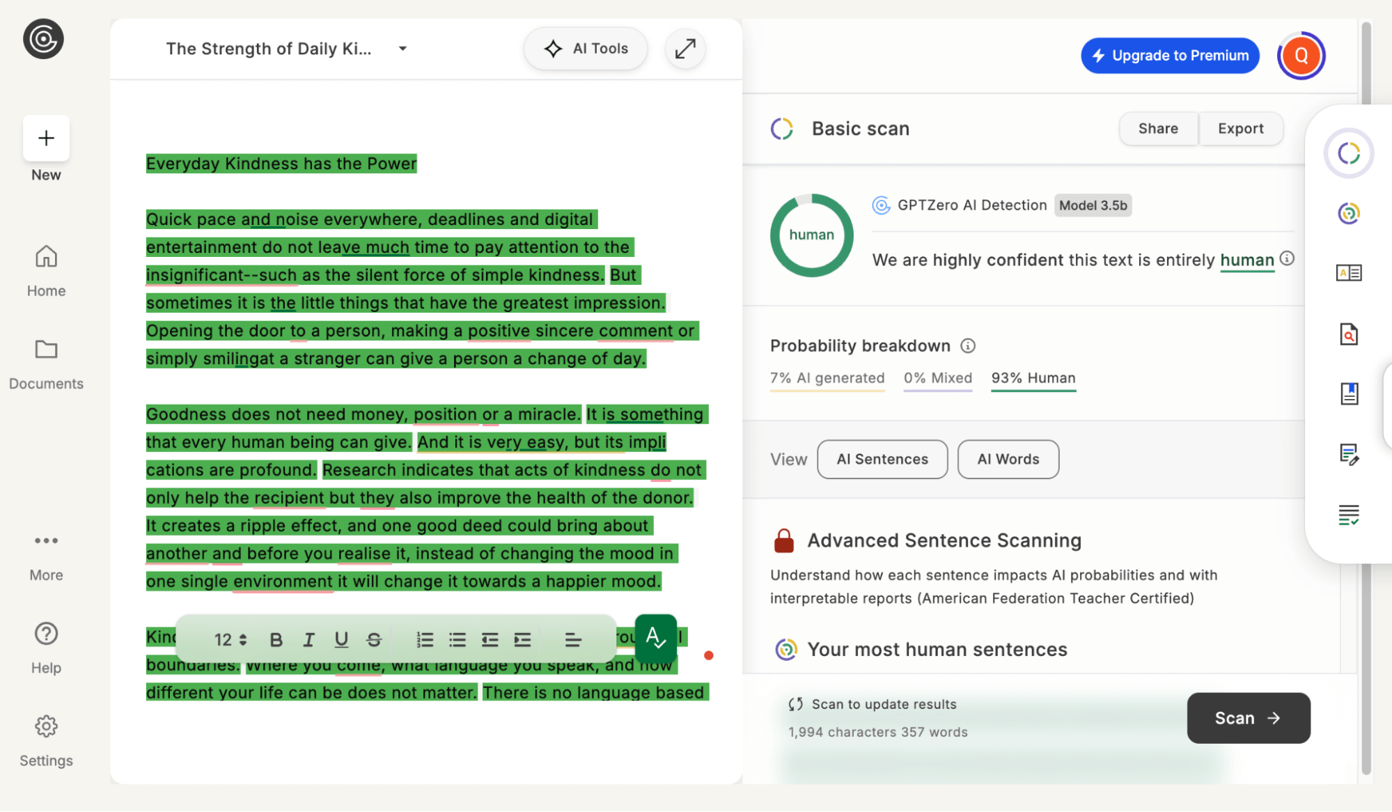 GPTZero AI show as 93% human