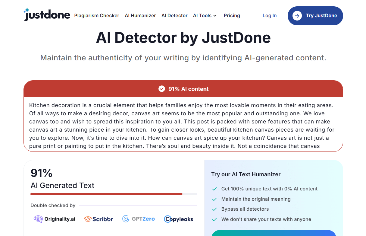AI Detection Feature of JustDone AI