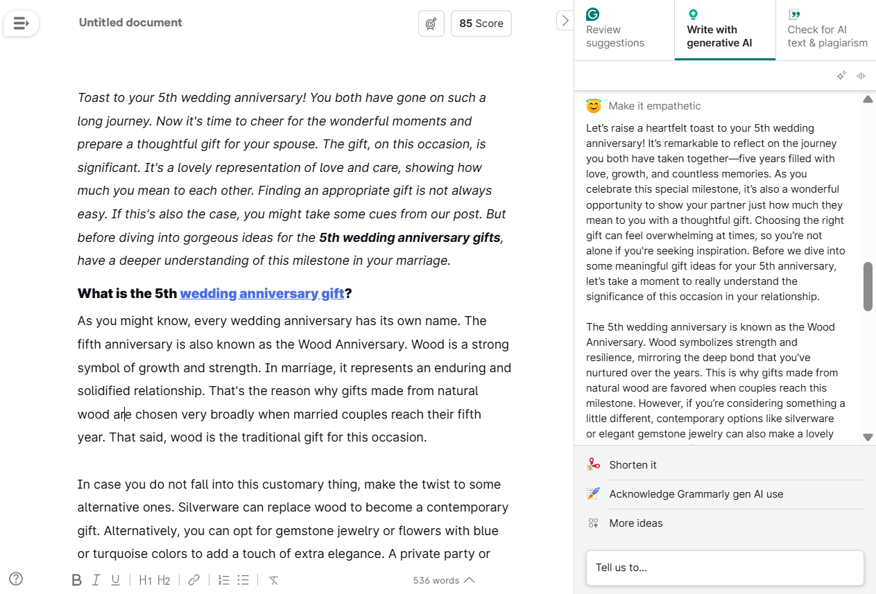 Using Grammarly’s Gen AI to Improve Text