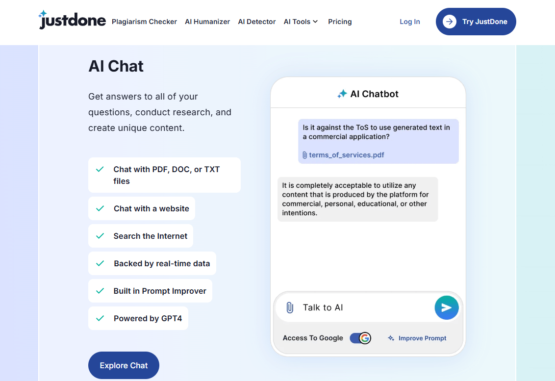 JustDone AI’s Chatbot