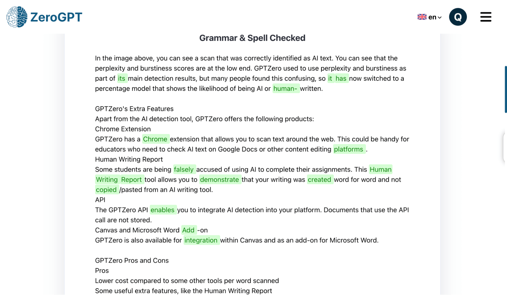 ZeroGPT Grammar Checker