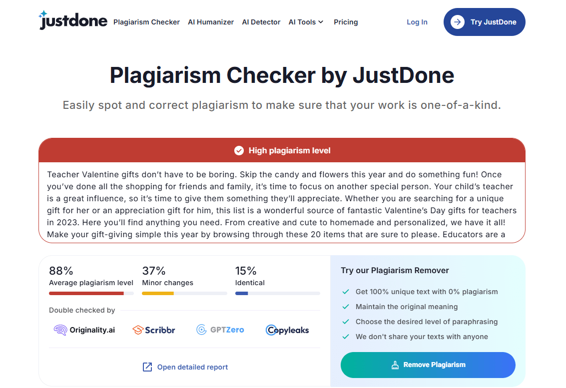 JustDone AI’s Plagiarism Checker
