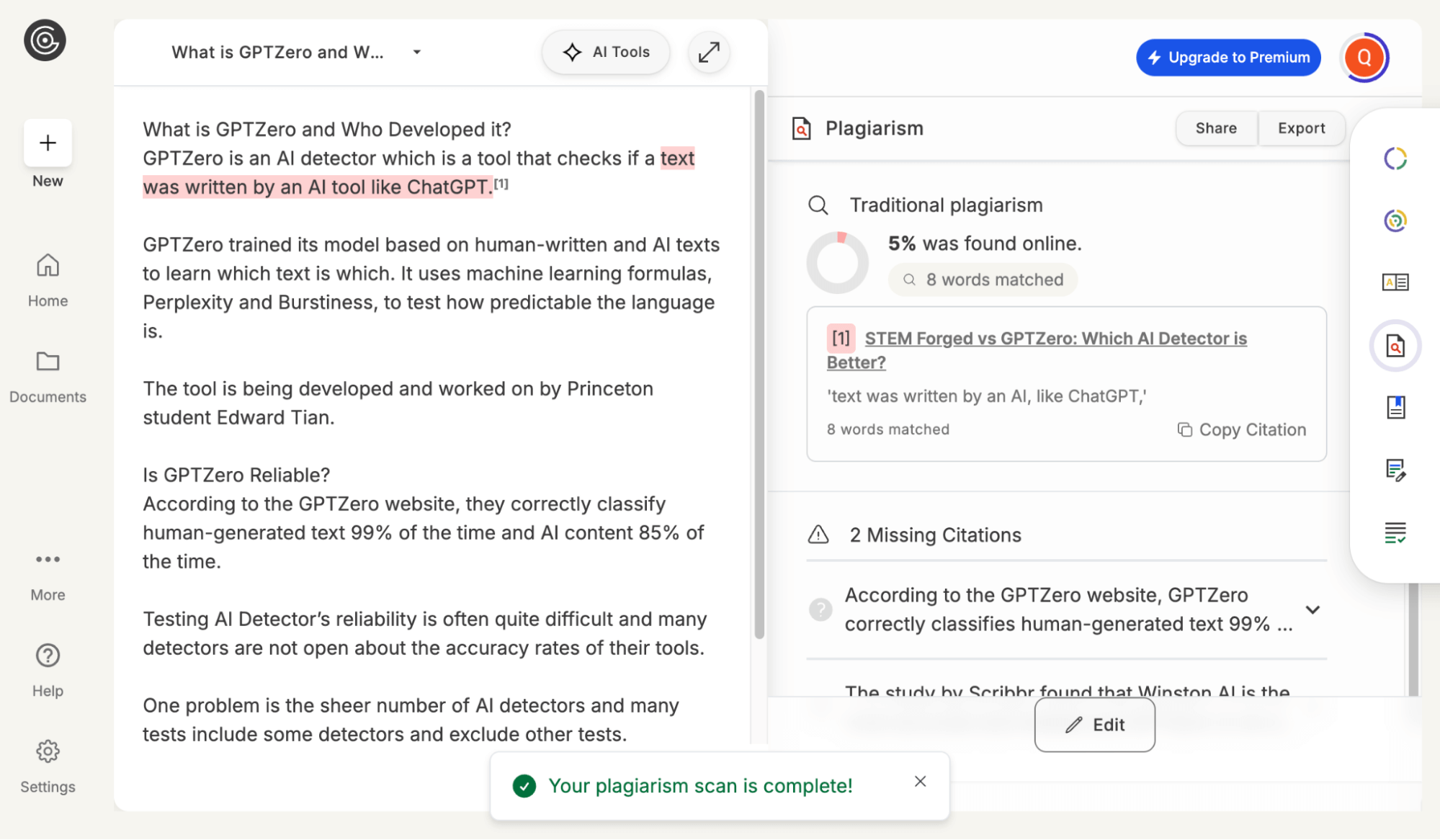 GPTZero Plagiarism Checker