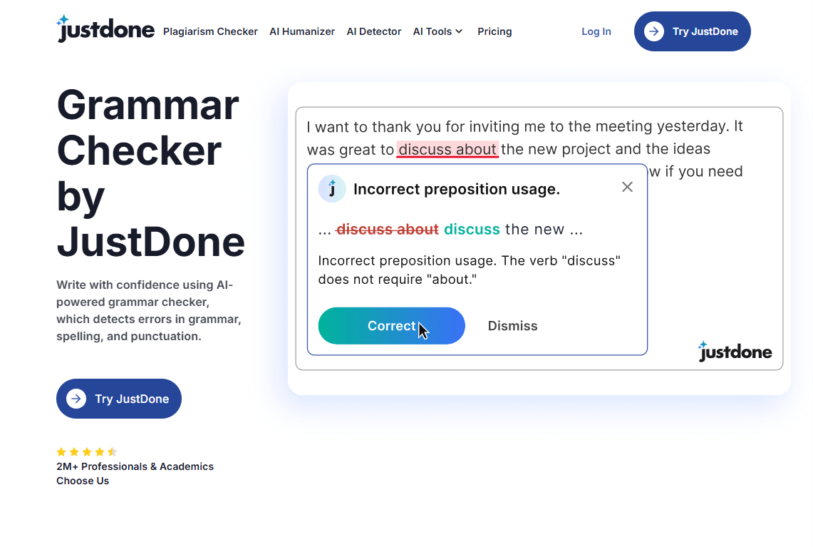 Grammar-Checking Feature of JustDone AI