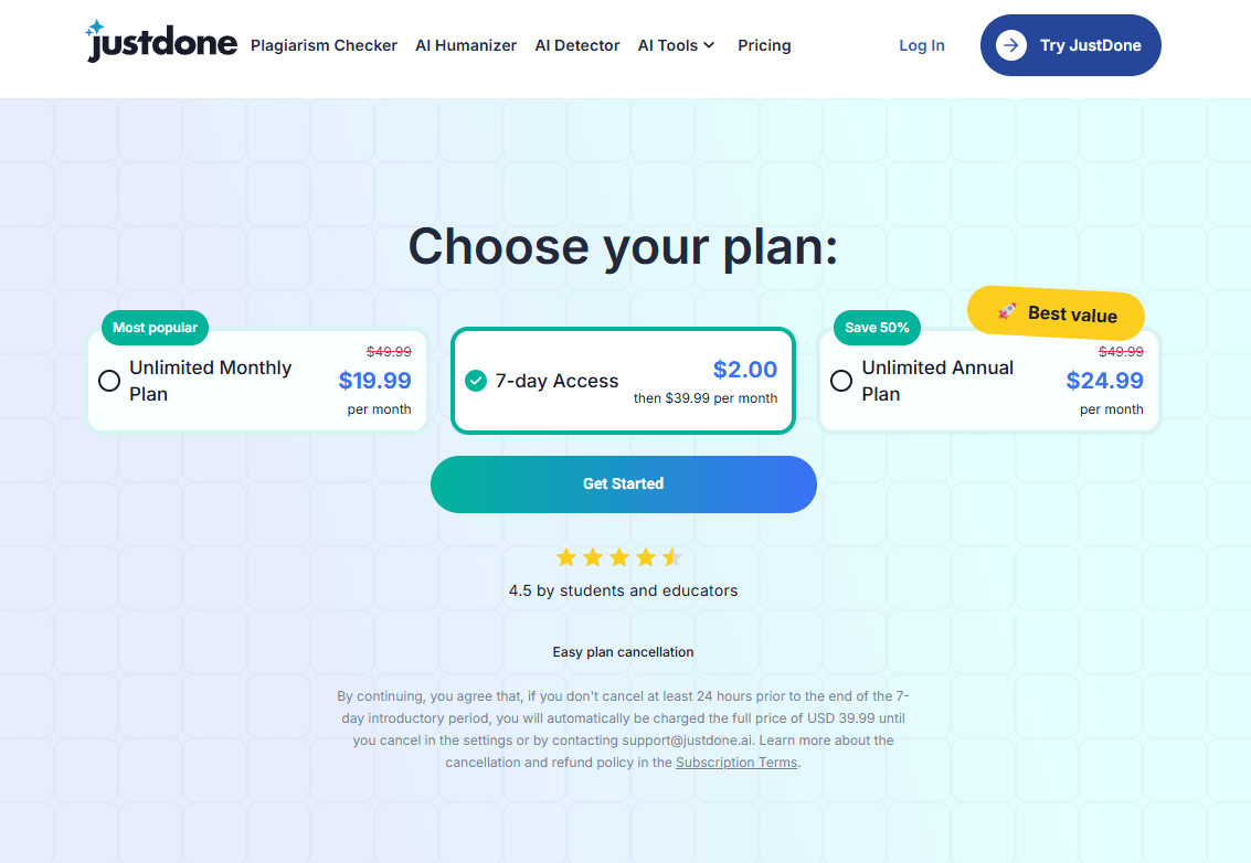 JustDone AI Pricing Plans