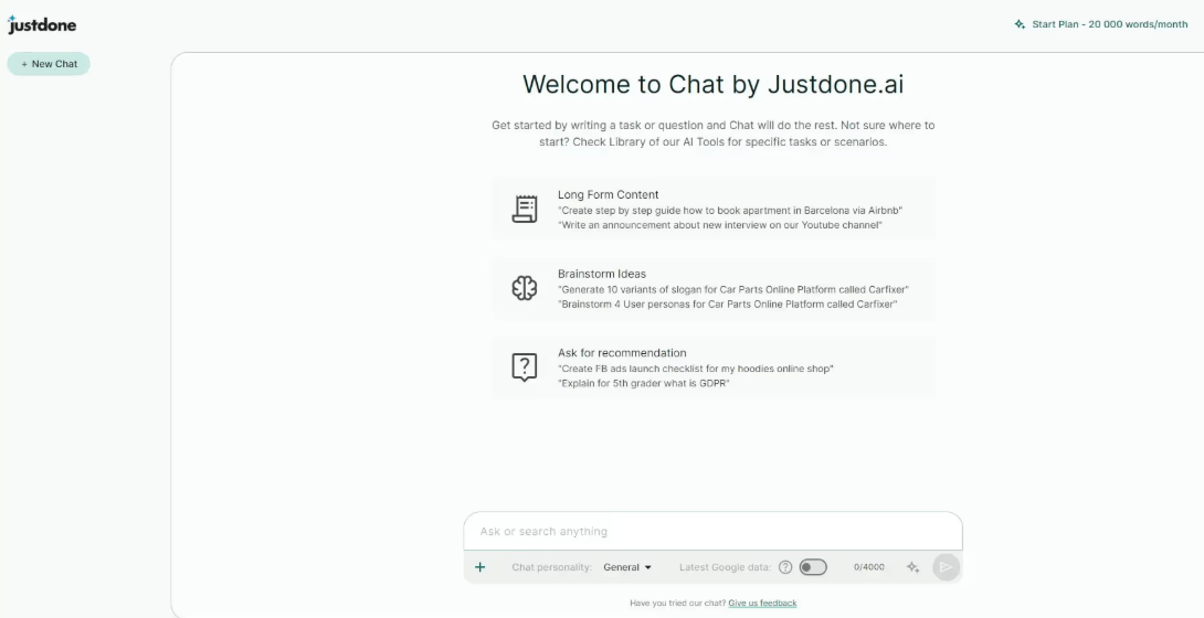 JustDone AI Review—The Platform Chatbot
