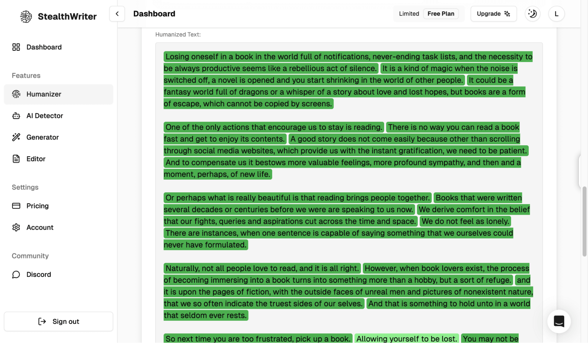 StealthWriter Humanization Function