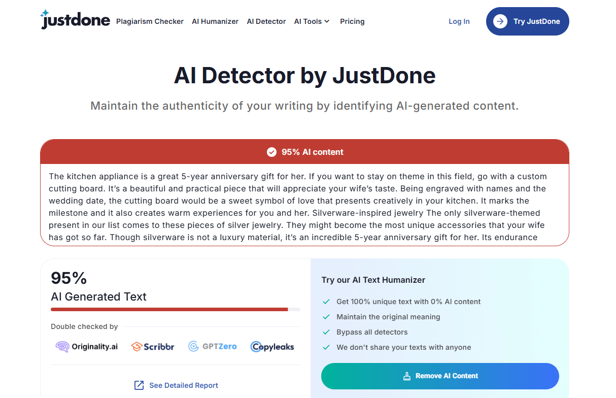 JustDone AI’s AI Detection Tool