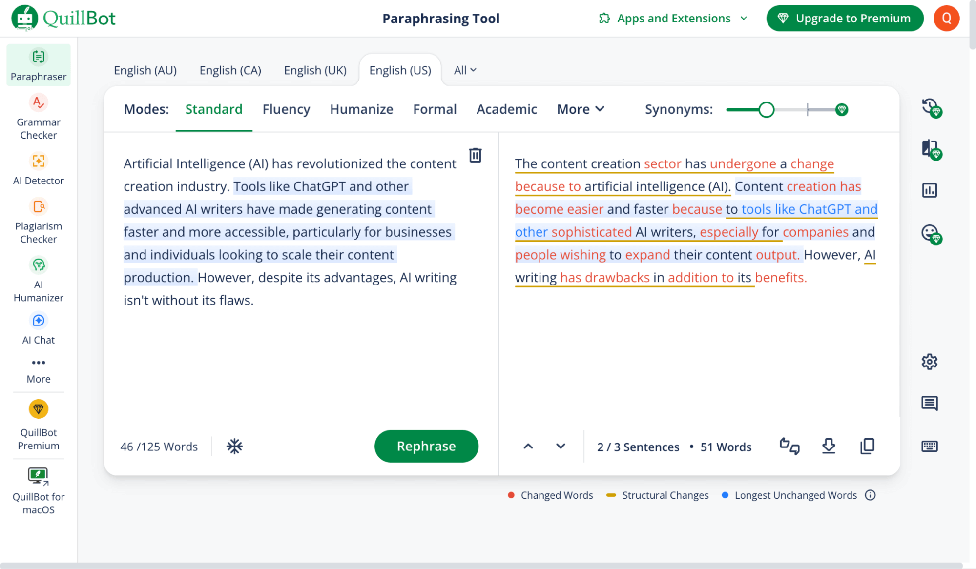 QuillBot's Paraphrasing Function