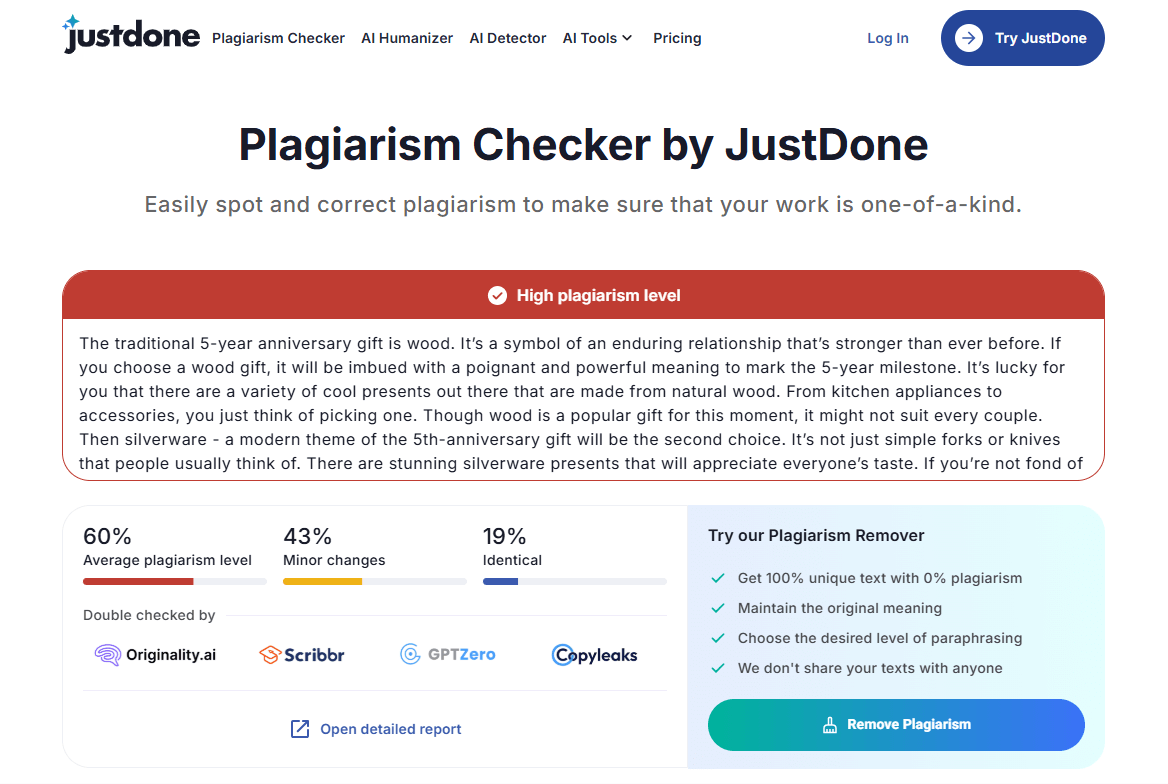 Plagiarism Checker by JustDone AI