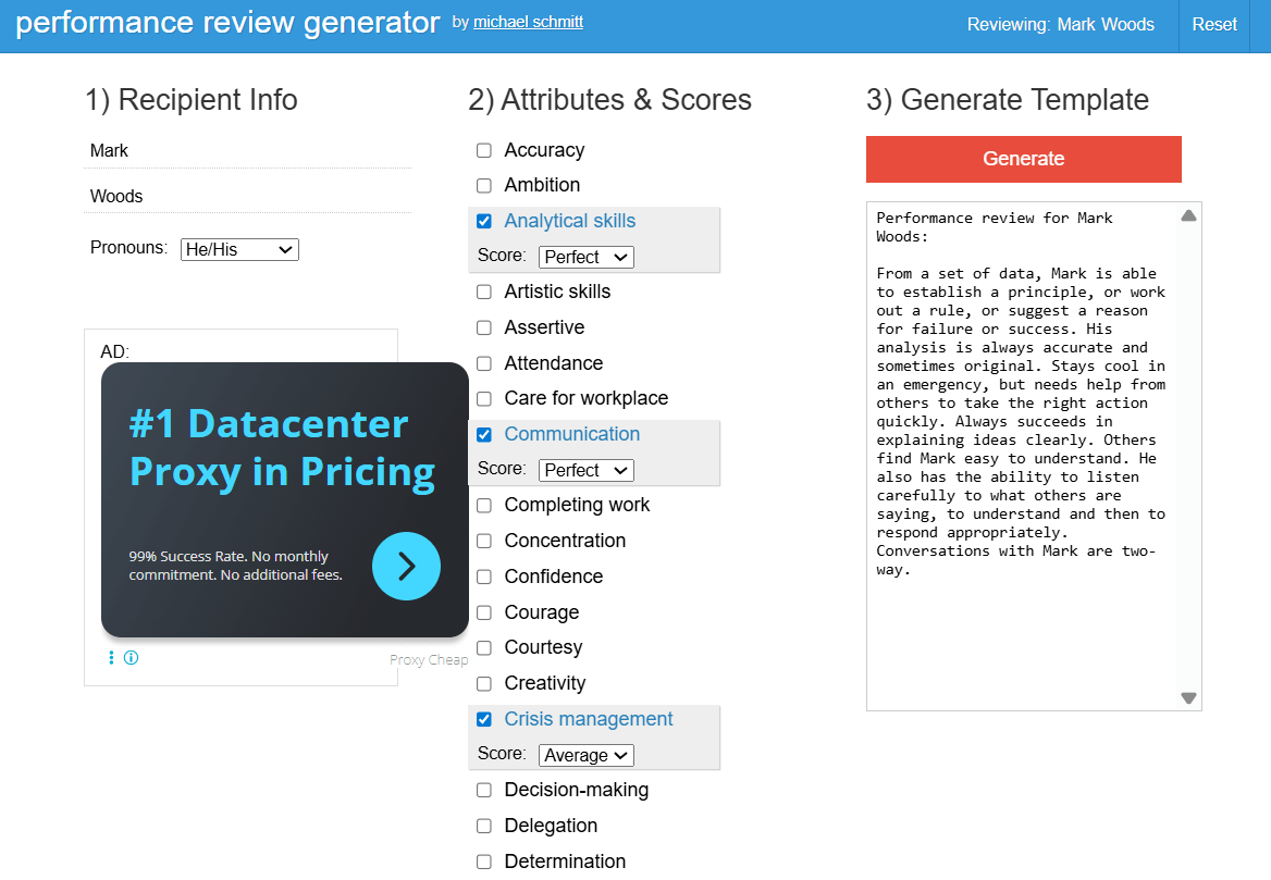 Michael Schmitt - A straightforward Performance Reviews Generator