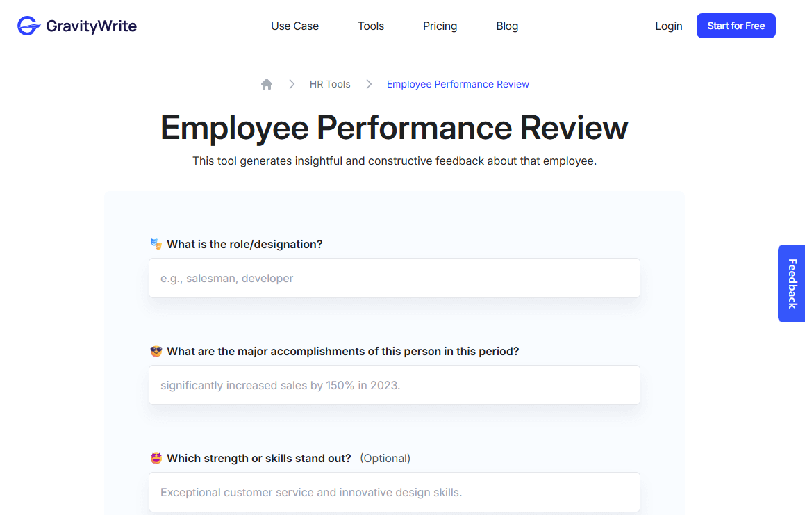 GravityWrite’s Employee Performance Review